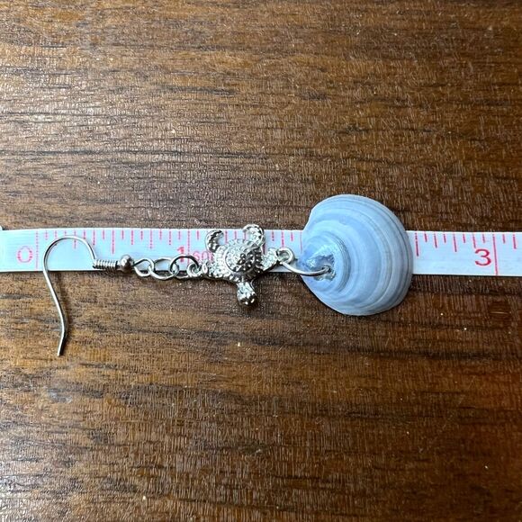 Dangle Earrings Genuine Handcrafted Seashell Turtle Blue Gray Coastal Beach - Picture 15 of 15